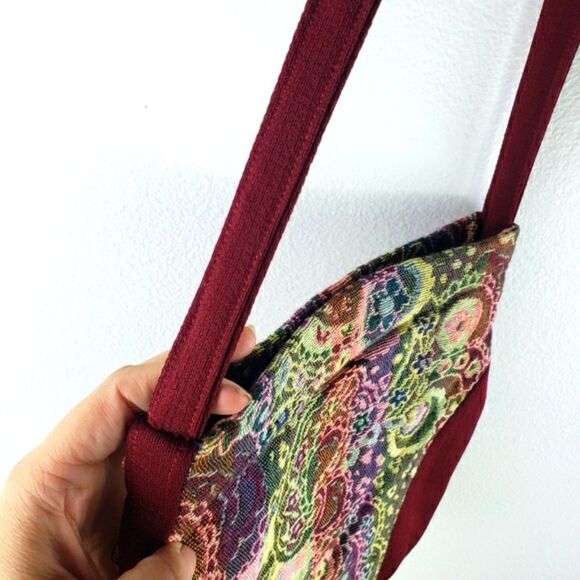 Women's Vintage Rainbow Paisley Red Material Zip Closure Crossbody - Picture 5 of 10